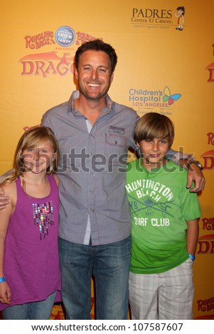 LOS ANGELES - JUL 12:  Chris Harrison, and his children arrives at \'Dragons\' presented by Ringling Bros. & Barnum & Bailey Circus at Staples Center on July 12, 2012 in Los Angeles, CA