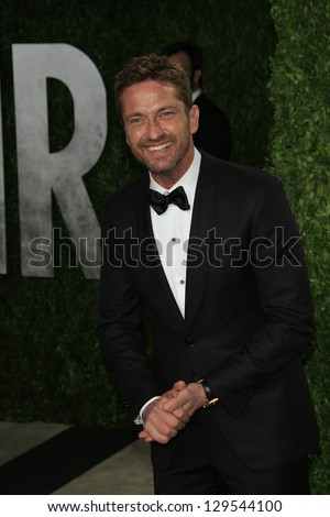 WEST HOLLYWOOD, CA - FEB 24: Gerard Butler at the Vanity Fair Oscar Party at Sunset Tower on February 24, 2013 in West Hollywood, California