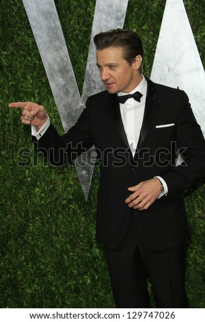 WEST HOLLYWOOD, CA - FEB 24: Jeremy Renner at the Vanity Fair Oscar Party at Sunset Tower on February 24, 2013 in West Hollywood, California