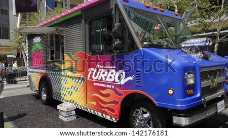 LOS ANGELES - JUN 12: Turbo Food Truck at the Turbo-Charged Party and Surpise Pop-Up concert at L.A. Live for E3 Gaming Convention at Nokia Plaza L.A. LIVE on June 12, 2013 in Los Angeles, California