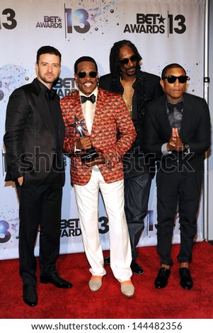 LOS ANGELES - JUN 30: Justin Timberlake, Charlie Wilson, Snoop Dogg, Pharrell Williams at the 2013 BET Awards at Nokia Theater L.A. Live on June 30, 2013 in Los Angeles, California