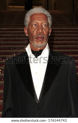 LOS ANGELES - FEB 13: Morgan Freeman, wax figure at the unveiling of a new Sandra Bullock wax figure by Madame Tussauds at Hollywood & Highland on February 13, 2014 in Los Angeles, CA.