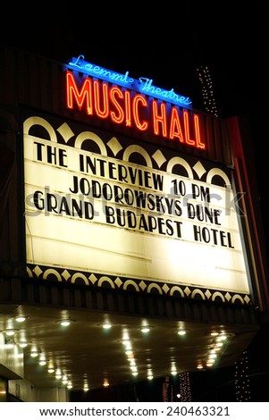 BEVERLY HILLS - DEC 25: Controversial movie 'The Interview' opens at the Music Hall Laemmle Theaters on December 25, 2014 in Beverly Hills, California