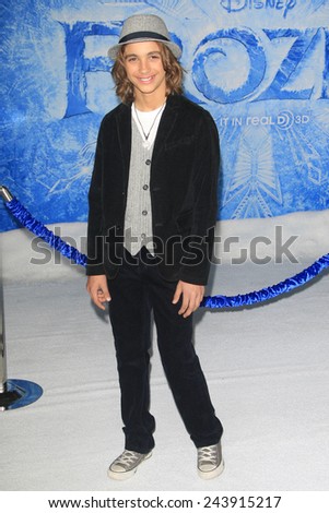 LOS ANGELES - NOV 19: Tyler Ganus at the premiere of Walt Disney Animation Studios\' \'Frozen\' at the El Capitan Theater on November 19, 2013 in Los Angeles, CA