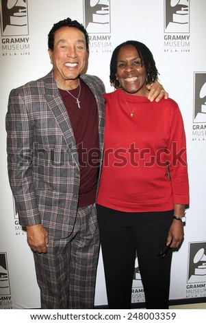 LOS ANGELES - JAN 28: Smokey Robinson, Marcia Thomas at the 30th Anniversary of 'We Are The World' at The GRAMMY Museum on January 28, 2015 in Los Angeles, California