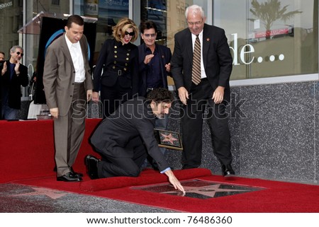 LOS ANGELES - MAR 12:  Jon Cryer, Christine Baranski, Charlie Sheen, Mark Panatier as TV Producer Chuck Lorre is honored on the Hollywood Walk of Fame in Los Angeles, CA on March 12, 2009