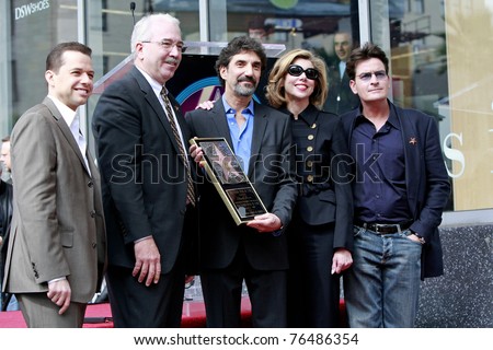 LOS ANGELES - MAR 12: Jon Cryer, Mark Panatier, Chuck Lorre, Christine Baranski, Charlie Sheen as TV Producer Chuck Lorre is honored on the Hollywood Walk of Fame in Los Angeles, CA on March 12, 2009