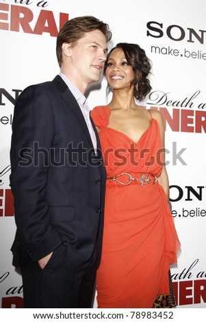 LOS ANGELES - APR 12: Zoe Saldana and Keith Britton at the World Premiere of \'Death At A Funeral\' held at the Arclight Theater in Los Angeles, California on April 12, 2010.