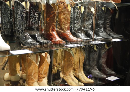 BEVERLY HILLS, CA - JUN 01: Larry Hagman\'s cowboy boots at the opening party of the Larry Hagman Collection at Julian\'s Auction House on June 1, 2011 in Beverly Hills, California