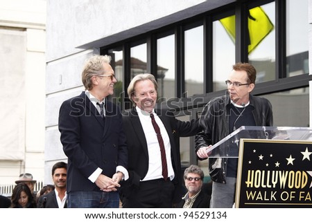 LOS ANGELES - FEB 6: Gerry Beckley; Dewey Bunnell; Billy Bob Thornton at a ceremony where rock band \'America\' in honored with a star on the Hollywood Walk of Fame in Los Angeles, California. Feb 6, 2012