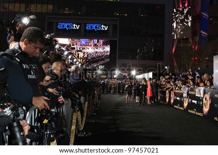 LOS ANGELES, CA - MAR 12: Atmosphere as Rita Wilson poses at the premiere of Lionsgate\'s \'The Hunger Games\' at Nokia Theater L.A. Live on March 12, 2012 in Los Angeles, California