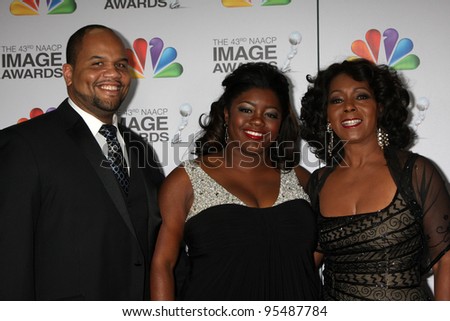 LOS ANGELES - FEB 17:  Stephen L. Hightower II, Julia Pace Mitchell, Judy Pace arrives at the 43rd NAACP Image Awards at the Shrine Auditorium on February 17, 2012 in Los Angeles, CA