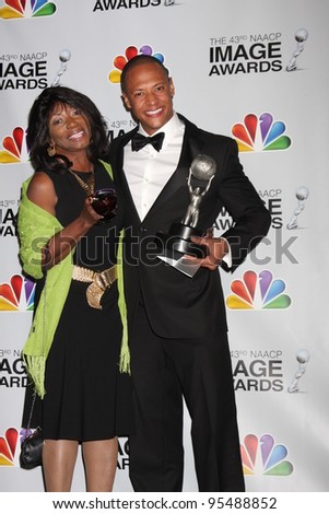 LOS ANGELES - FEB 17: Emerson Brooks, with his Mother Mary Brooks in the Press Room of the 43rd NAACP Image Awards at the Shrine Auditorium on February 17, 2012 in Los Angeles, CA