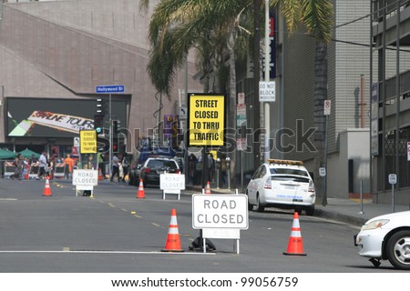 LOS ANGELES - MAR 30: Street closure sign due to a ceremony for a star on the Hollywood Walk of Fame on March 30, 2012 in Los Angeles, CA