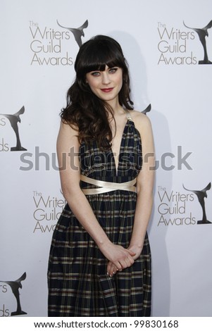 LOS ANGELES, CA - FEB 19: Zooey Deschanel at the 2012 Writers Guild Awards at The Hollywood Palladium on February 19, 2012 in Los Angeles, California