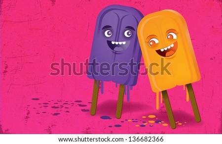 A frozen treat friendship duo on a hot day dripping on pink background