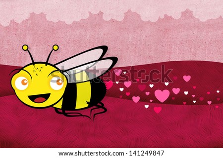Happy valentine\'s day bee with heart trail.