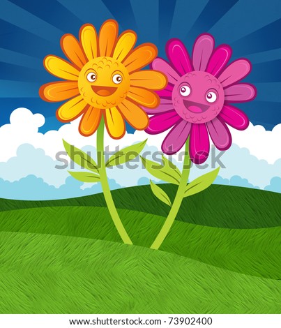 Colorful illustration of two flower friends.