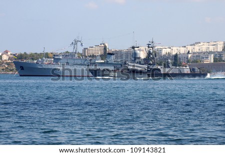 SEVASTOPOL, UKRAINE - JULY 29, 2012 - Warships at Ukrainian Fleet Day and Day of Russian Navy in Sevastopol on 29 of July, 2012.