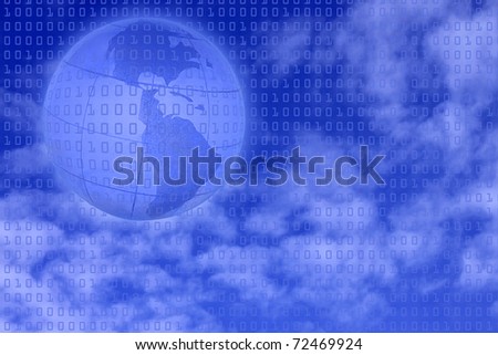 digital background: binary code over sky and globe