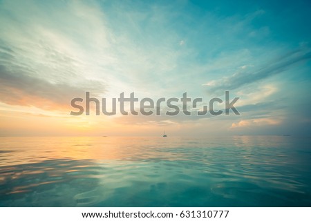 Calm sea ocean blue sky background. Zen background, inspirational sky clouds background. Natural sunset, sea, background horizon, sea sunset view.