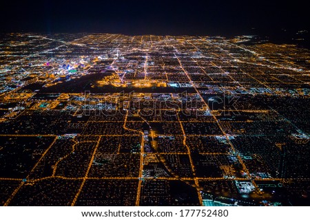 Aerial view of Las Vegas by night, Nevada