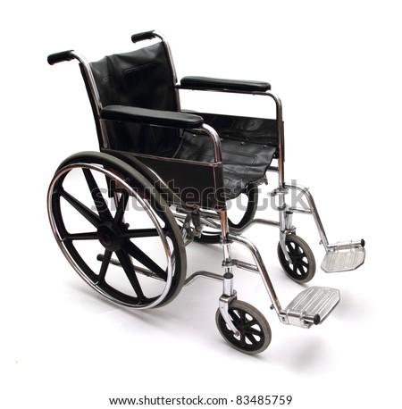 a black and silver wheel chair on white background
