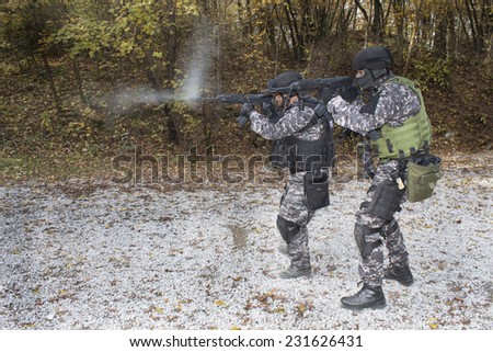 Fight against terrorism, Special Forces soldier, shooting assault rifles \