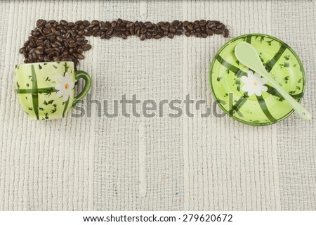 coffee menu, preparing drinks are, coffee on a white tablecloth with cup, background for text
