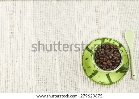 coffee menu, preparing drinks are, coffee on a white tablecloth with cup, background for text