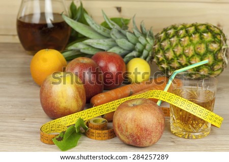 diet food, apple juice, vegetables and fruits, concept diet, vitamin supplements, supplements