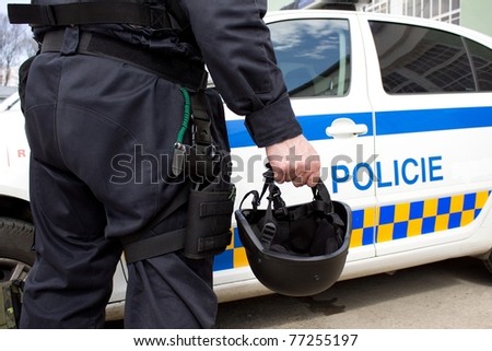 police helmet and a gun