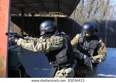 special police unit in training shooting