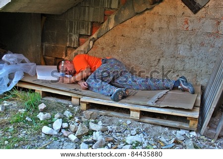 sleeping homeless, homeless man, bankruptcy