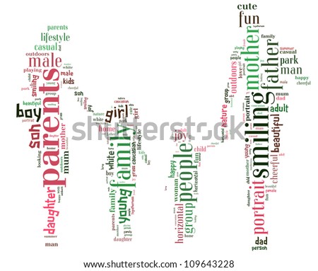 Info-text graphics Family composed in Mother-Father-Daughter-Son shape concept in white background