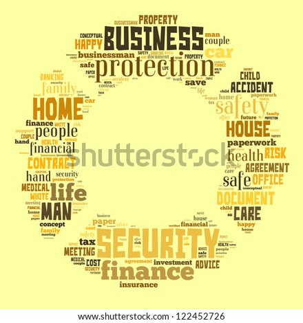 Insurance Protection word clouds in life buoy shape isolated in white background