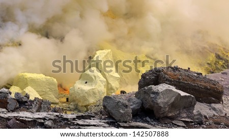The sulfur in hot volcano is actioning in working time