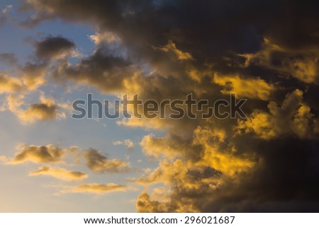 Beautiful abstract background of clouds overcast the sky, the sun shines in the early morning.