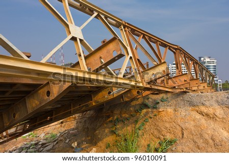 Broken Bridge. Temporary bridge is broken because the weight of the truck.