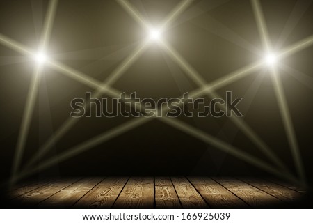 illustration of concert spot lighting over dark background and wood floor