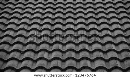Red tiles roof background,Black and white.