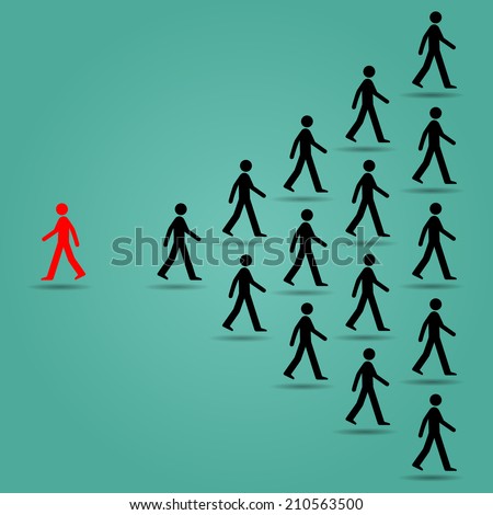 The red ones go in the opposite direction of many black people Be different or unique concept design vector illustration art The red ones go in the opposite direction of many black people Be different or unique concept design vector illustration art