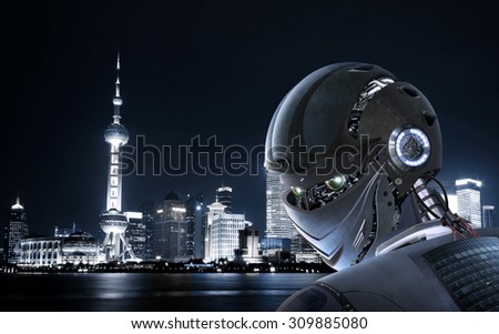 Robot Stylish , Shanghai city Background