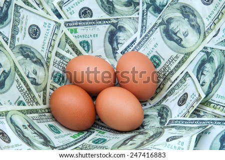 four eggs of hen on a nest of tickets
