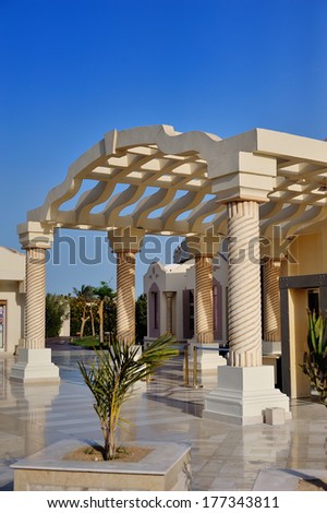 beautiful columns. Entrance to the hotel. Egypt