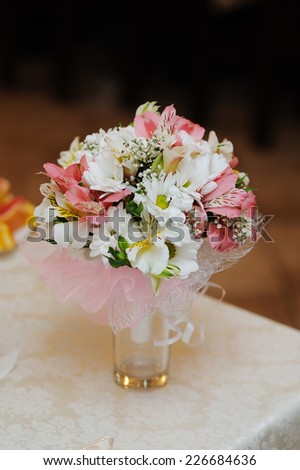 wedding bouquet on the table.