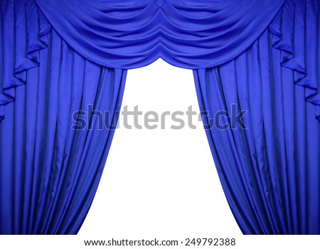 blue curtains on a white background.