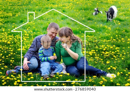 home, happiness and real estate concept - happy smiling family with adorable baby.