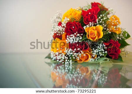 stock photo Wedding Bouquet from red and yellow roses