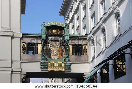 The most famous, art nouveau clock of Vienna at Hoher Markt